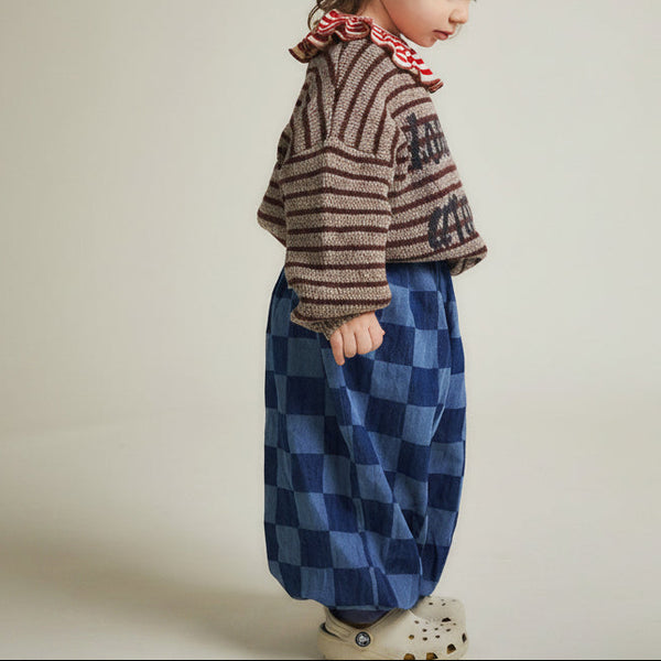 Murphy Checkerboard Balloon Denim Cuffed Cotton Trouser