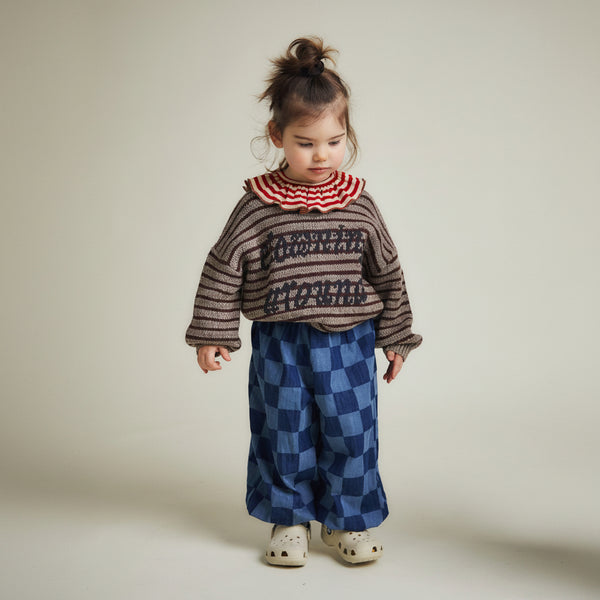 Murphy Checkerboard Balloon Denim Cuffed Cotton Trouser
