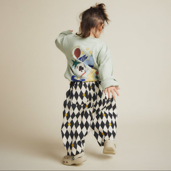 Loyle Abstract Lucky Print Cotton Long Sleeve Tee (Seagreen)