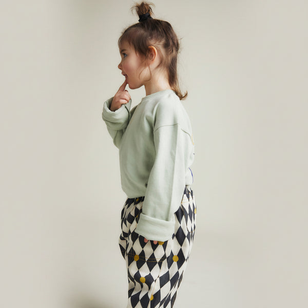 Loyle Abstract Lucky Print Cotton Long Sleeve Tee (Seagreen)