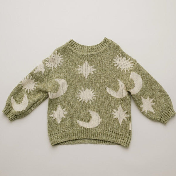 Cozmo Moon and Stars Intarsia Knit Sweater (Matcha)