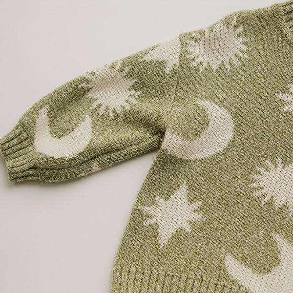 Cozmo Moon and Stars Intarsia Knit Sweater (Matcha)