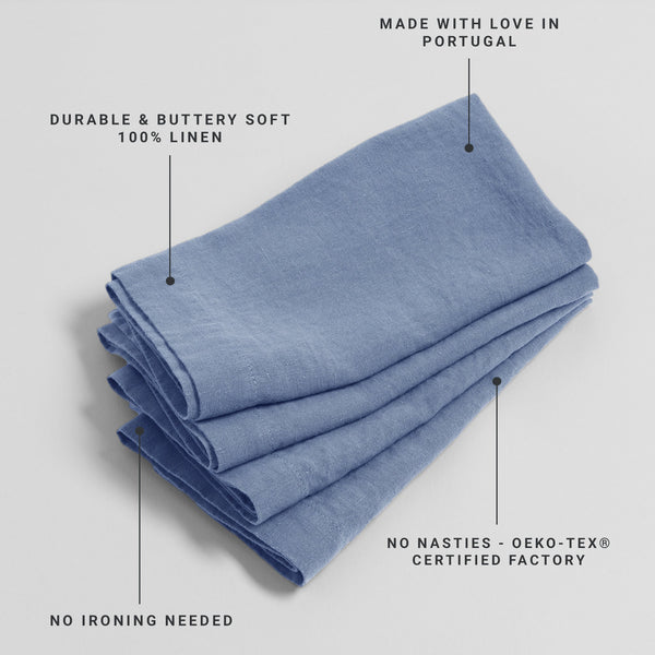 Cornflower Blue Set of 4 100% Linen Napkins