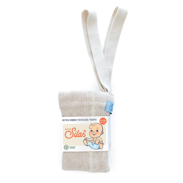 Silly Silas Footless Unisex Rib Tights with Braces (Cream)