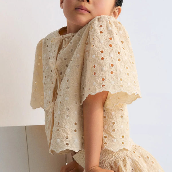 Creta Embroidered Cotton Blouse (Macadamia)