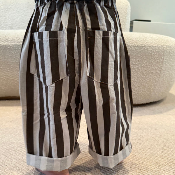 Soren Striped Wide Leg Cropped Cotton Trousers (Cocoa)