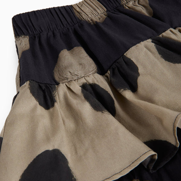 Deolinda Polka Dot Cotton Ruffle Maxi Skirt (Black)