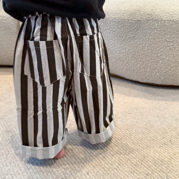 Soren Striped Wide Leg Cropped Cotton Trousers (Cocoa)