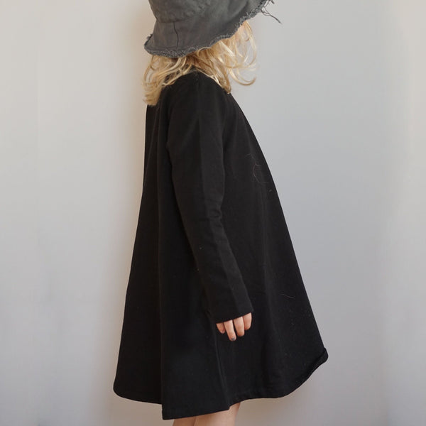 Caley Organic Cotton Long Sleeve Jersey Dress (Black)