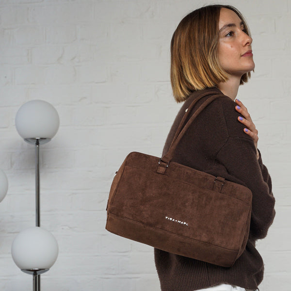 Riley Compact East-West Changing Bag (Brown Faux Suede)