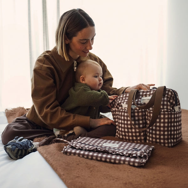 Etta Fold-Away Changing Mat Clutch (Brown Gingham)
