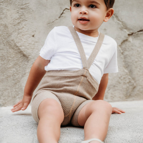 Silly Silas Unisex Shorty Rib Tights with Braces (Peanut Blend)