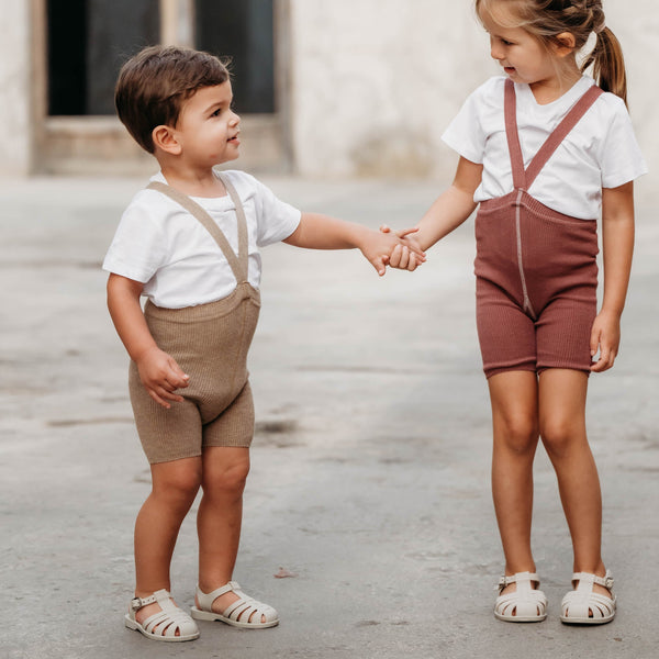 Silly Silas Unisex Shorty Rib Tights with Braces (Peanut Blend)