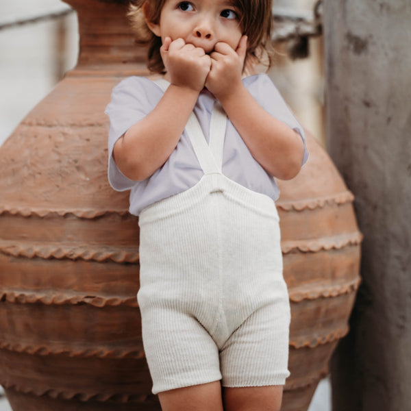 Silly Silas Unisex Shorty Rib Tights with Braces (Cream)