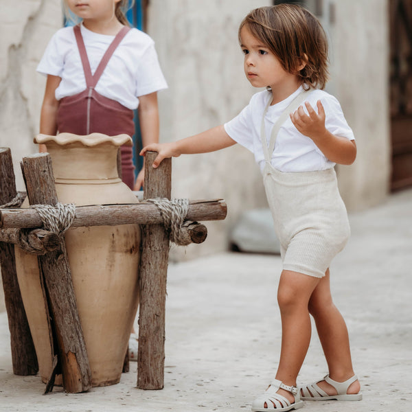 Silly Silas Unisex Shorty Rib Tights with Braces (Cream)