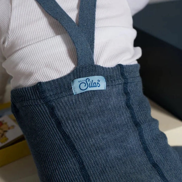 Silly Silas Footless Unisex Rib Tights with Braces (Steel Blue)