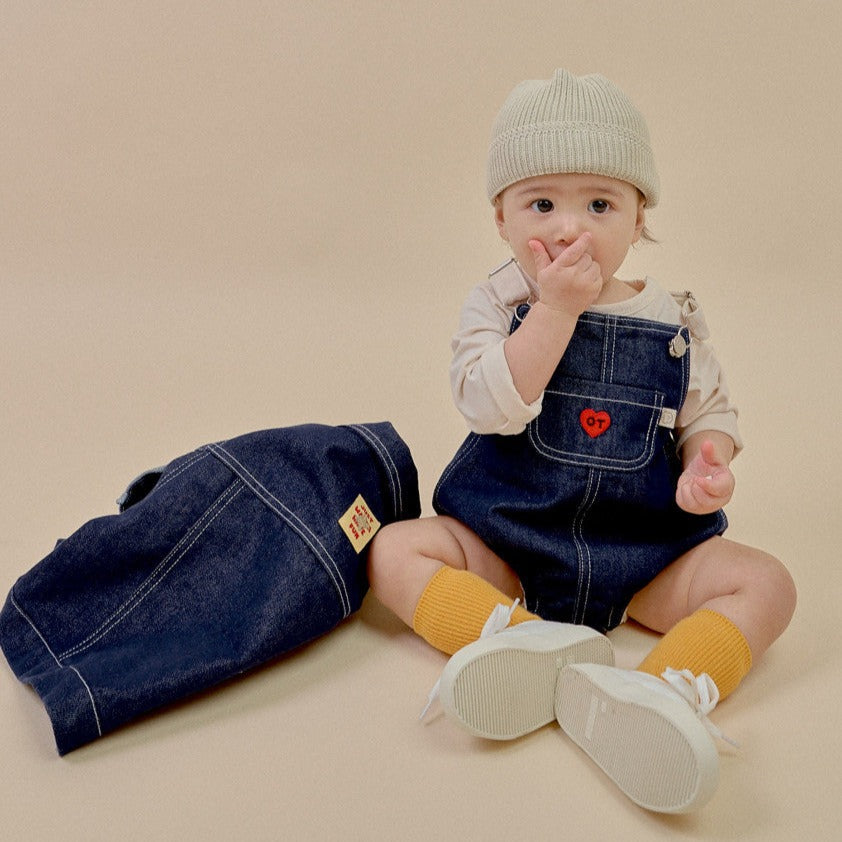 Personalised Name With Hearts Baby Denim Dungarees