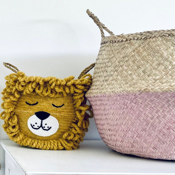 Yellow Lion Handwoven Storage Basket (Small)