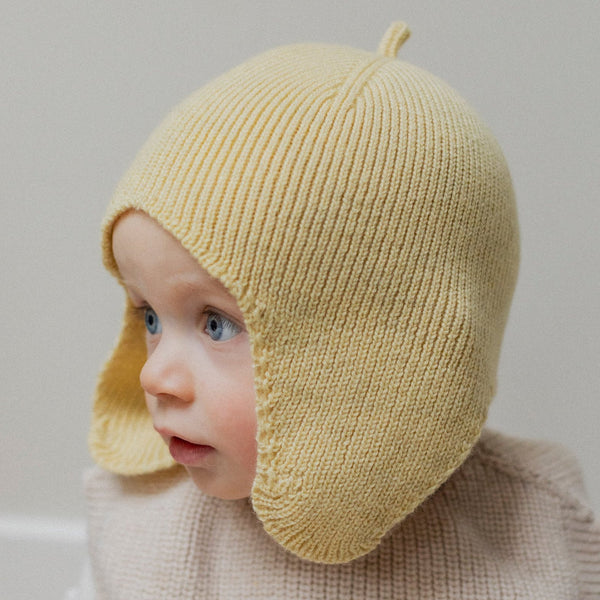 Irma Merino Wool Baby Earflap Hat (Light Yellow)