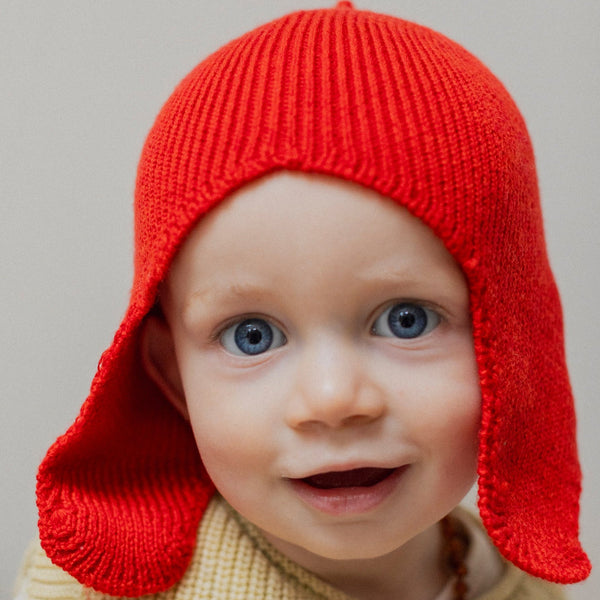 Irma Merino Wool Baby Earflap Hat (Red)