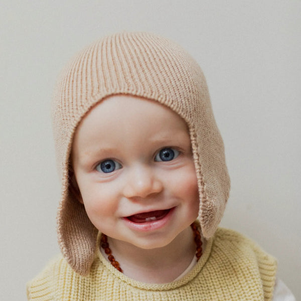 Irma Merino Wool Baby Earflap Hat (Sand)