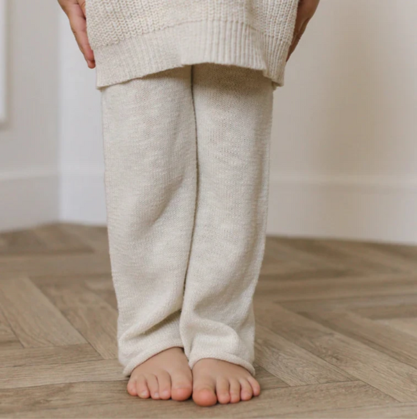 Oatmeal Teddy Wide Leg Cotton Knit Bottoms