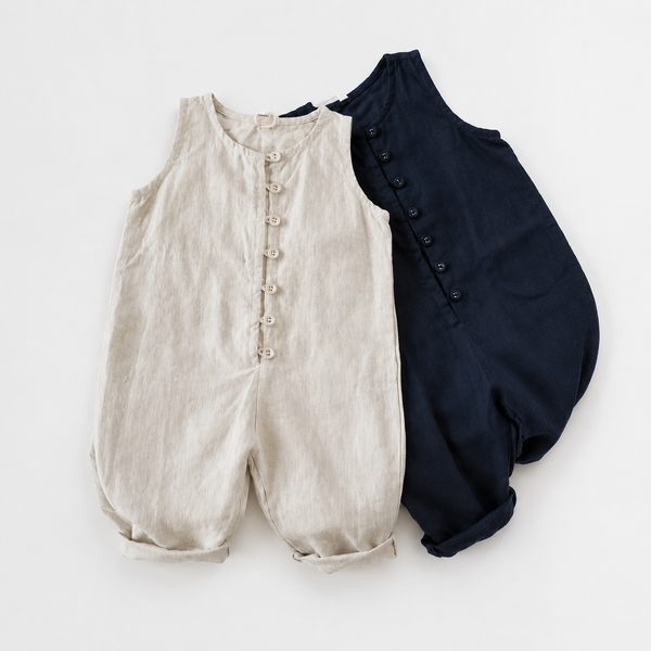 Ossian Button Up Linen Sleeveless Jumpsuit Romper (Navy)