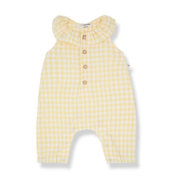 Egina Gingham Seersucker Sleeveless Baby Romper (Pastel Yellow)