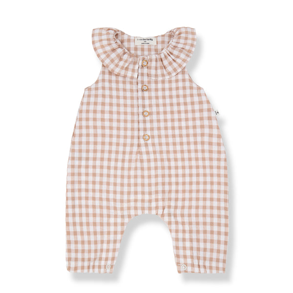 Egina Gingham Seersucker Sleeveless Baby Romper (Taupe)
