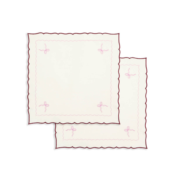 Organic Cotton Embroidered Bow Napkins, Set of 2 (Burgundy)