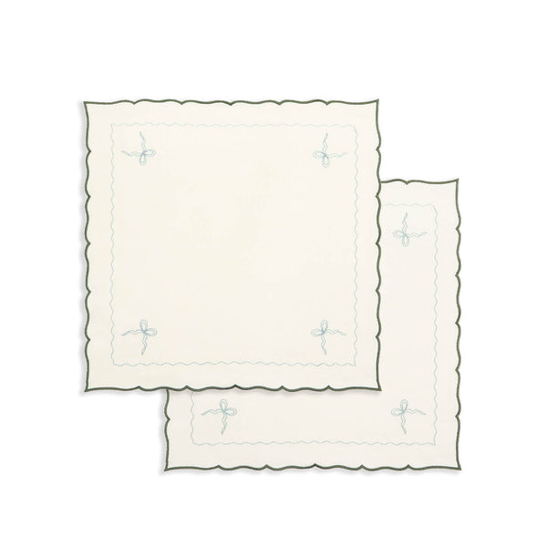 Organic Cotton Embroidered Bow Napkins, Set of 2 (Dark Green)