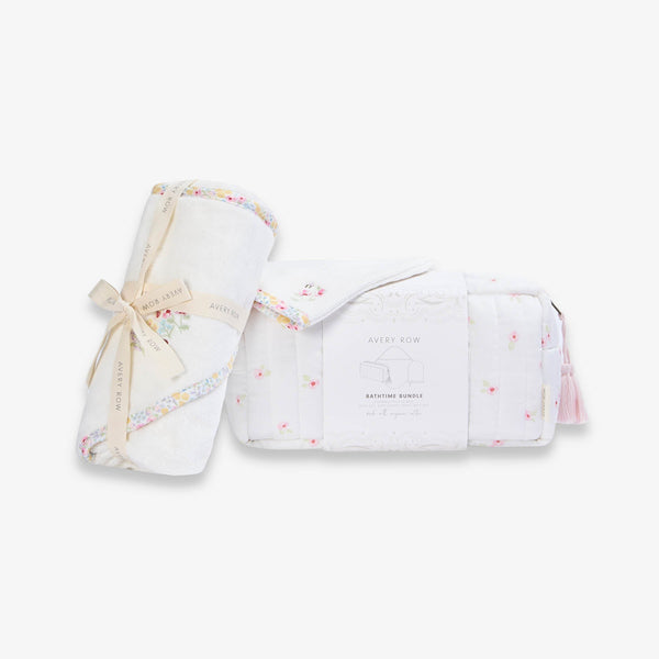 Bath time 3 Piece Towel, Washcloth + Washbag Baby Gift Set (Wildflower Garden)
