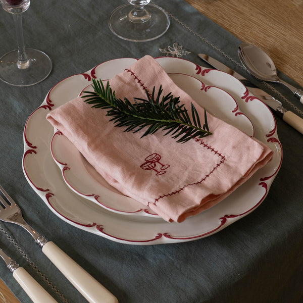 Embroidered Linen Napkins, Set of 2 (Plaster Pink)