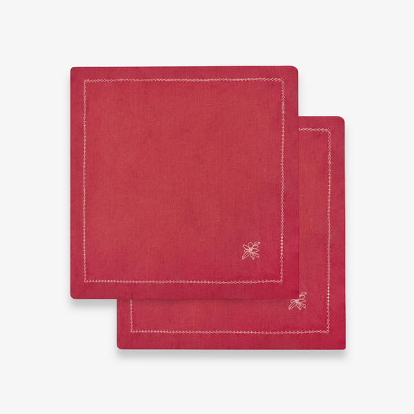 Embroidered Linen Napkins, Set of 2 (Berry)