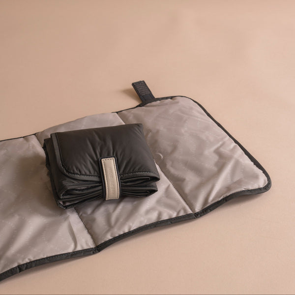 Baby Changing Tote Bag with Stroller Clips, Mat + Pouch (Soft Black)
