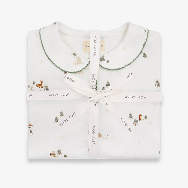 Organic Cotton Flannel Christmas Pyjamas (Winter Ski, Green Trim)