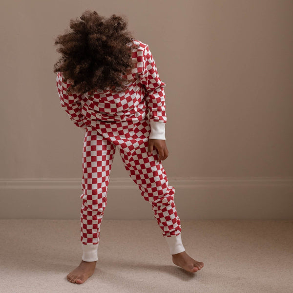 Organic Cotton Jersey Christmas Pyjamas (Red Checkerboard)