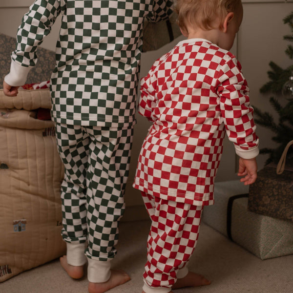 Organic Cotton Jersey Christmas Pyjamas (Red Checkerboard)