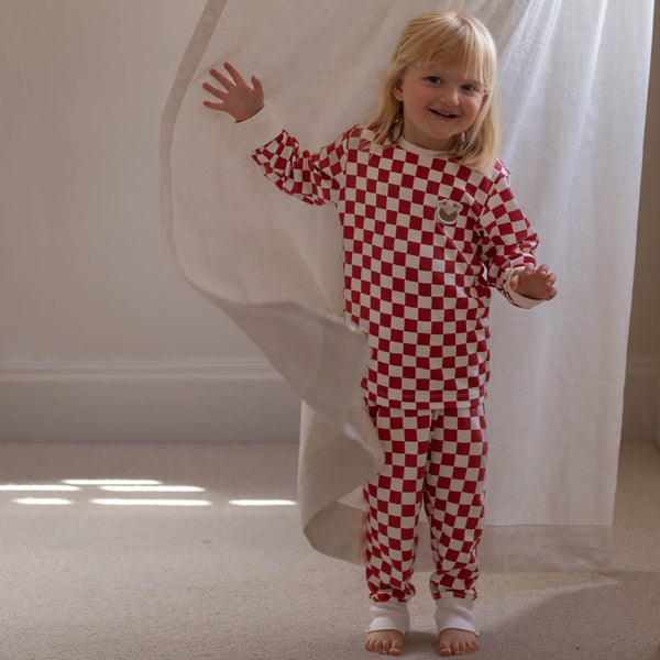 Organic Cotton Jersey Christmas Pyjamas (Red Checkerboard)