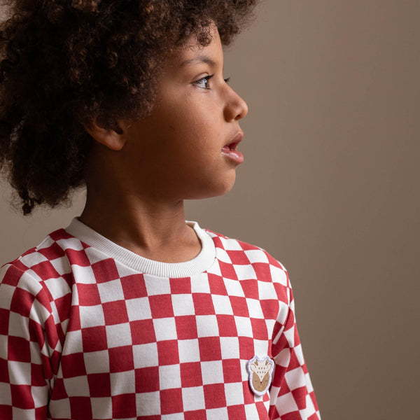 Organic Cotton Jersey Christmas Pyjamas (Red Checkerboard)