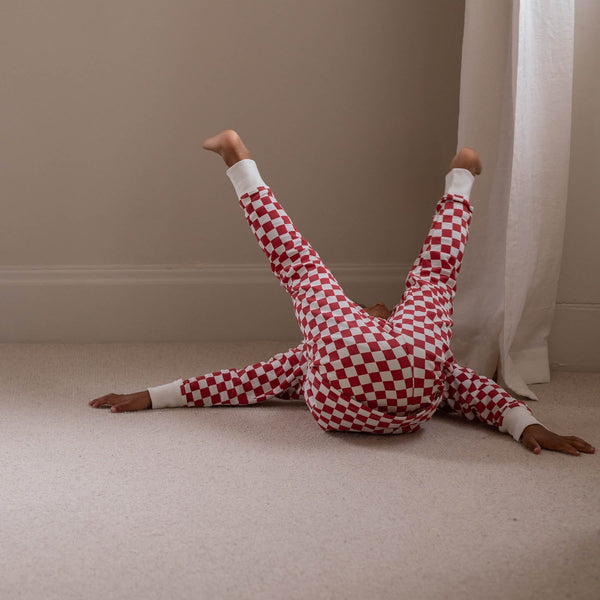 Organic Cotton Jersey Christmas Pyjamas (Red Checkerboard)