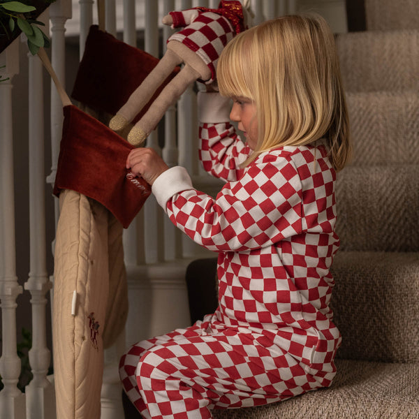 Organic Cotton Jersey Christmas Pyjamas (Red Checkerboard)