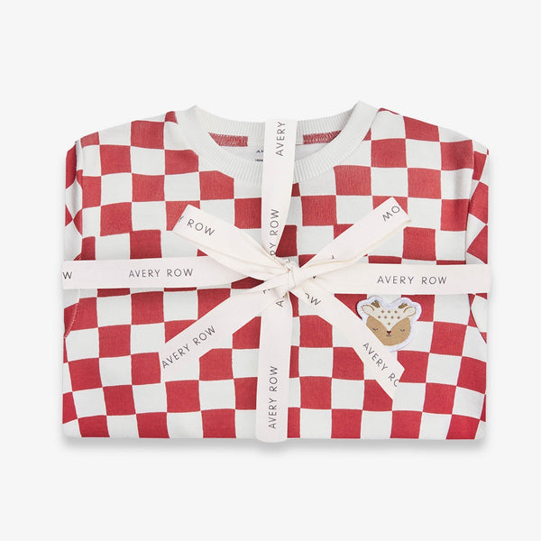 Organic Cotton Jersey Christmas Pyjamas (Red Checkerboard)