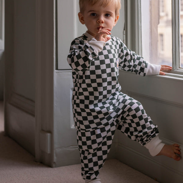 Organic Cotton Jersey Christmas Pyjamas (Green Checkerboard)