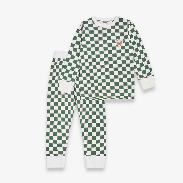 Organic Cotton Jersey Christmas Pyjamas (Green Checkerboard)