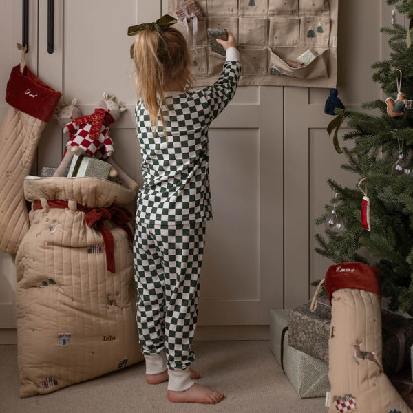 Organic Cotton Jersey Christmas Pyjamas (Green Checkerboard)