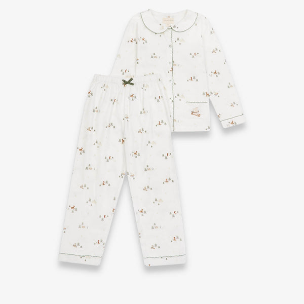 Organic Cotton Flannel Christmas Pyjamas (Winter Ski, Green Trim)