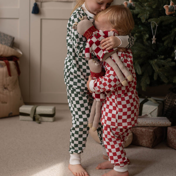 Organic Cotton Jersey Christmas Pyjamas (Green Checkerboard)