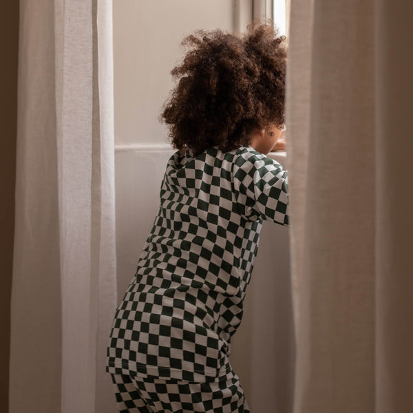 Organic Cotton Jersey Christmas Pyjamas (Green Checkerboard)