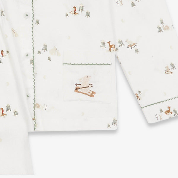 Organic Cotton Flannel Christmas Pyjamas (Winter Ski, Green Trim)